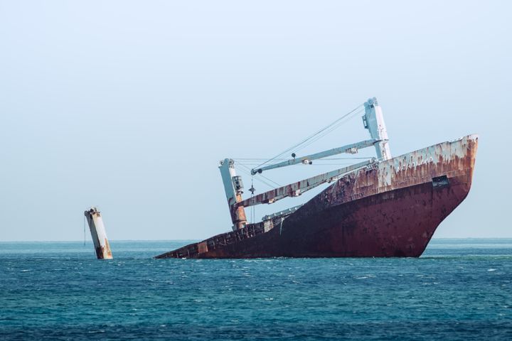 A rusty shipwreck